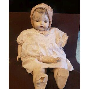 Vintage Creepy 22" Sleepy‎ Eyes Cloth Body Composition Doll